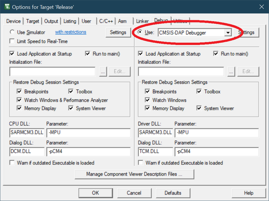'Options for Target', 'Debug' tab An Inexpensive Digital Signal Processing Course with Practicals