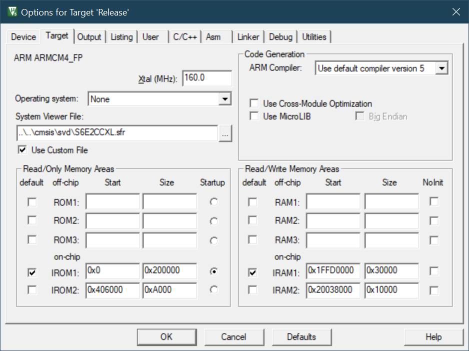 'Options for Target', 'Target' tab An Inexpensive Digital Signal Processing Course with Practicals